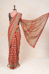 Cotton Hand Block Print Saree - Red Madder Saree