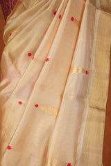 Handloom Cotton Silk Chanderi Saree Gold Red Buta