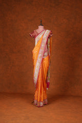 Handwoven Banarasi Saree Yellow Red