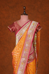 Handwoven Banarasi Saree Yellow Red