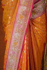 Handwoven Banarasi Saree Yellow Red