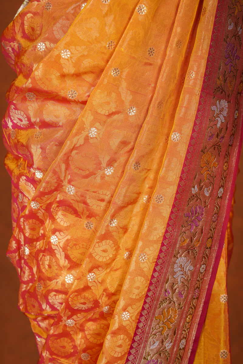 Handwoven Banarasi Saree Yellow Red