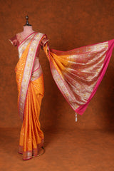 Handwoven Banarasi Saree Yellow Red