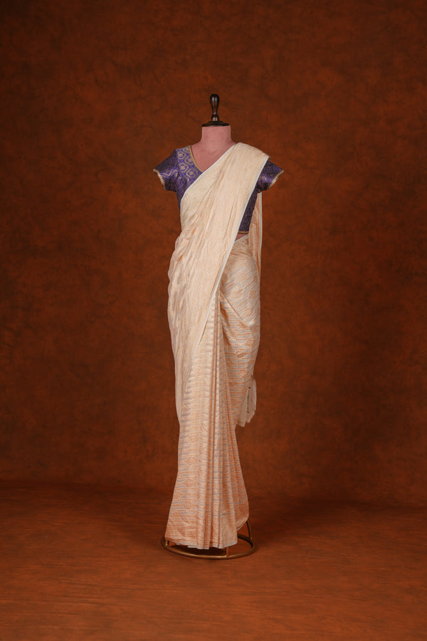 Handloom Georgette Banarasi Silk Saree - Striped - Off White