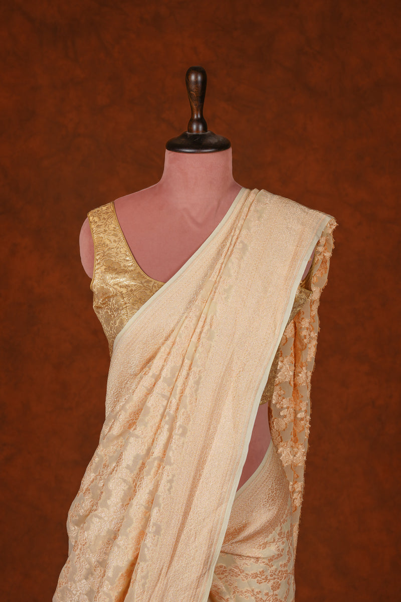 Handloom Georgette Banarasi Silk Saree - Jaal- Off White