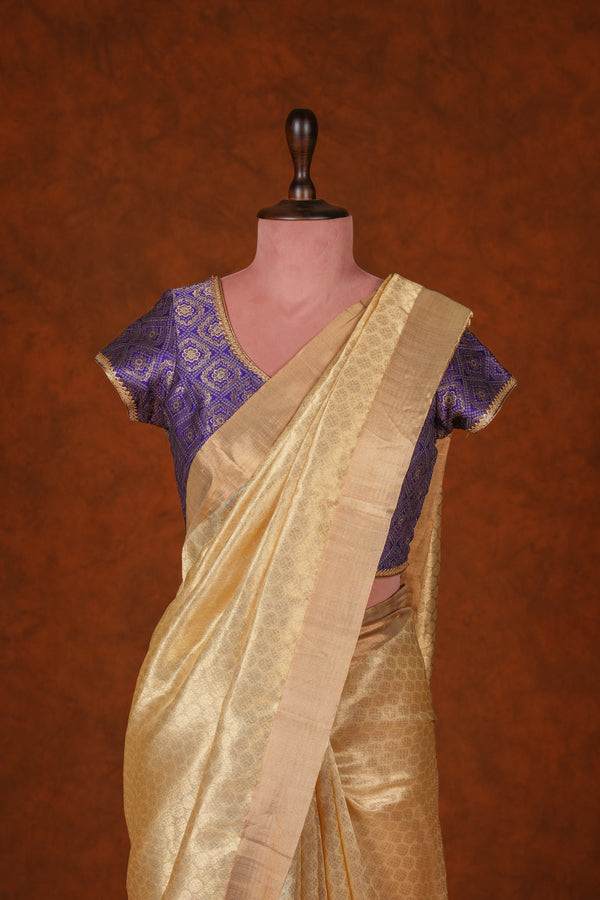 Handloom Cotton Silk Chanderi Saree Yellow Gold Comb Buta