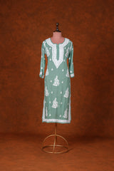 Chikankari Fine Modal Cotton Kurta - Pastel Green