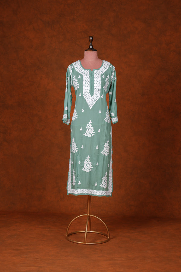 Chikankari Fine Modal Cotton Kurta - Pastel Green