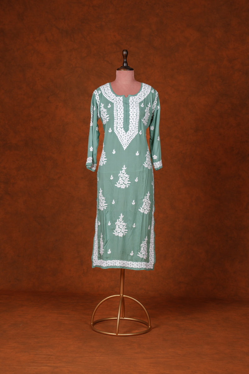 Chikankari Fine Modal Cotton Kurta - Pastel Green