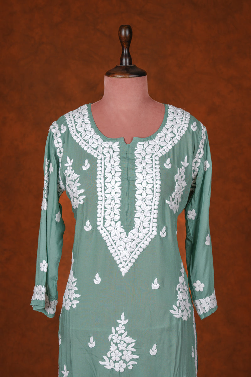 Chikankari Fine Modal Cotton Kurta - Pastel Green