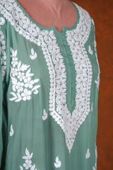 Chikankari Fine Modal Cotton Kurta - Pastel Green