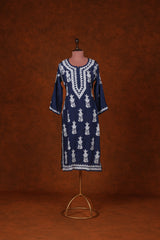 Chikankari Fine Modal Cotton Kurta - Navy Blue