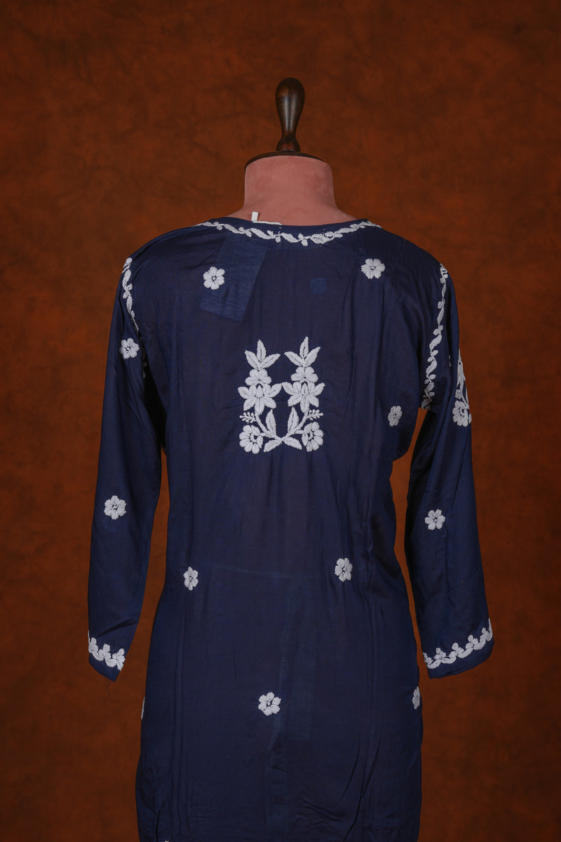 Chikankari Fine Modal Cotton Kurta - Navy Blue