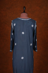 Chikankari Fine Modal Cotton Kurta - Dark Blue