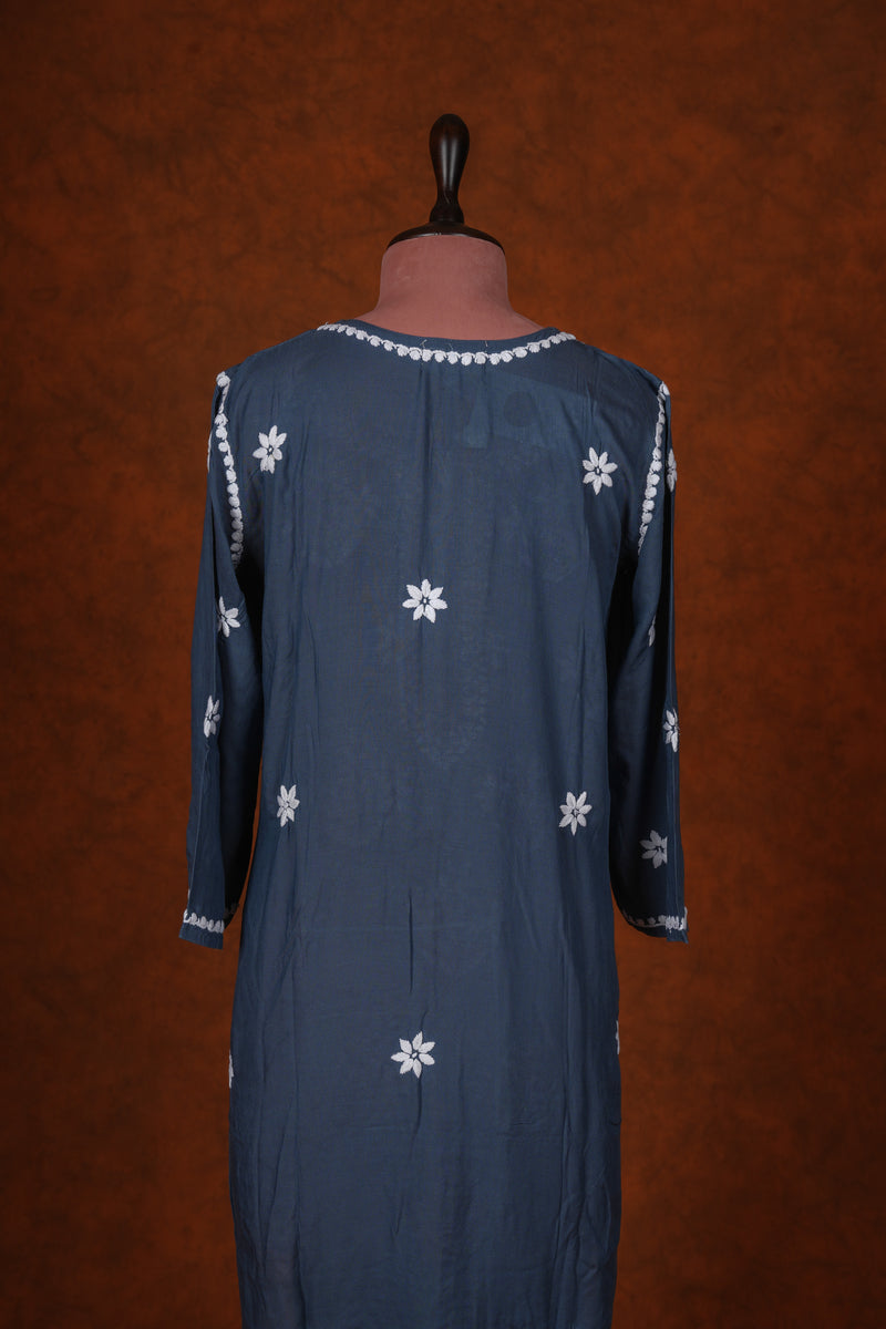 Chikankari Fine Modal Cotton Kurta - Dark Blue