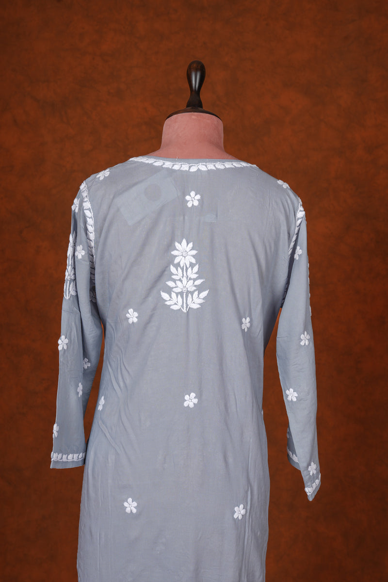 Chikankari Fine Modal Cotton Kurta- Grey