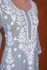 Chikankari Fine Modal Cotton Kurta- Grey