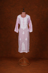 Chikankari Fine Modal Cotton Kurta - Pink