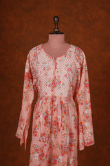 Chikankari Pure Mul Mul Dress Printed Set - Orange