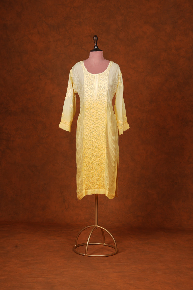 Chikankari Pure Soft Silk Pant Set - Yellow Shaded