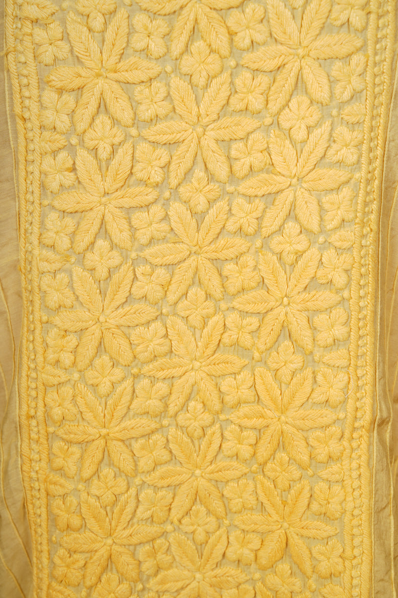 Chikankari Pure Soft Silk Pant Set - Yellow Shaded