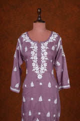 Chikankari Fine Modal Cotton Kurta- Old Rose Pink