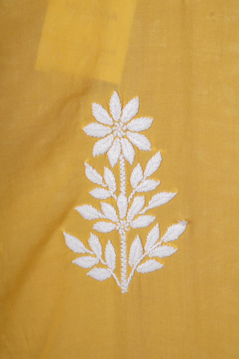 CHIKANKARI FINE MUL COTTON KURTA - Yellow