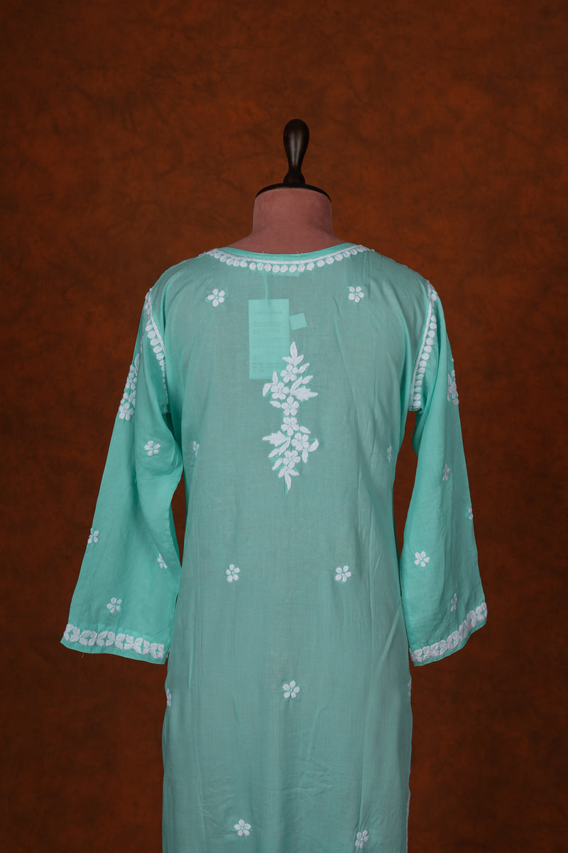 Chikankari Fine Modal Cotton Kurta  - Mint Green