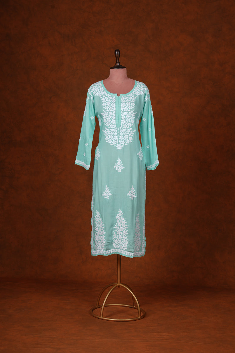 Chikankari Fine Modal Cotton Kurta  - Mint Green