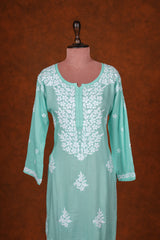 Chikankari Fine Modal Cotton Kurta  - Mint Green