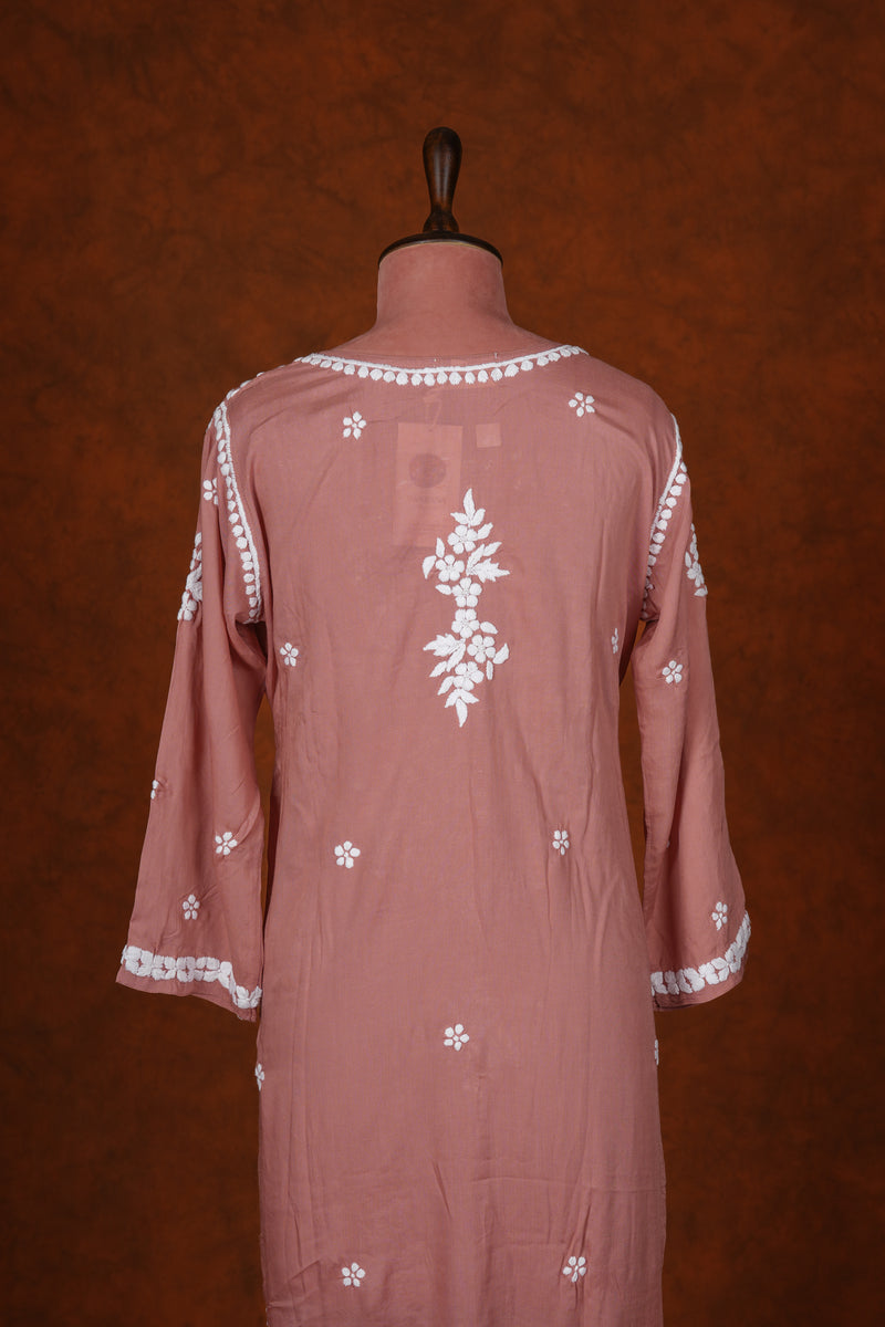 Chikankari Fine Modal Cotton Kurta-Orange