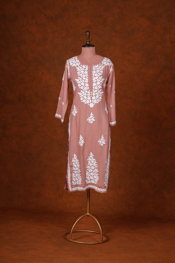 Chikankari Fine Modal Cotton Kurta-Orange