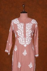 Chikankari Fine Modal Cotton Kurta-Orange