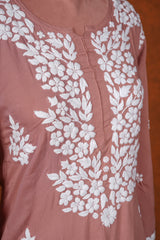 Chikankari Fine Modal Cotton Kurta-Orange