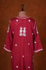 Chikankari Final Mul Cotton Kurta - Red