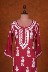 Chikankari Final Mul Cotton Kurta - Red