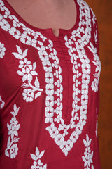 Chikankari Final Mul Cotton Kurta - Red