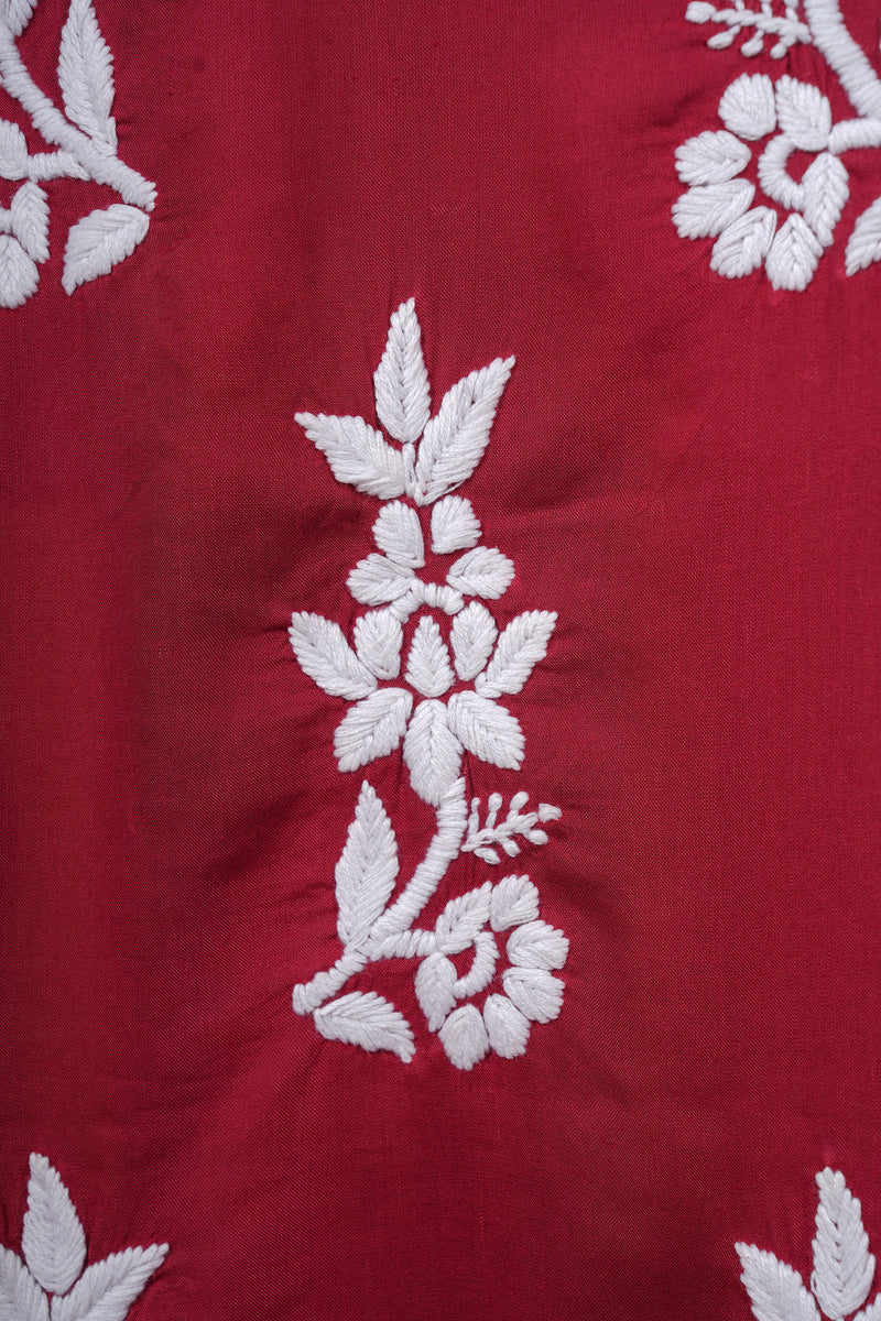 Chikankari Final Mul Cotton Kurta - Red