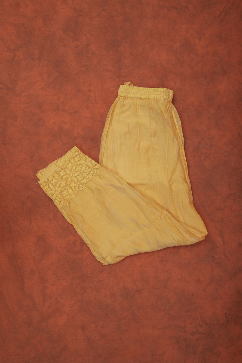 Chikankari Pure Soft Silk Pant Set - Yellow Shaded