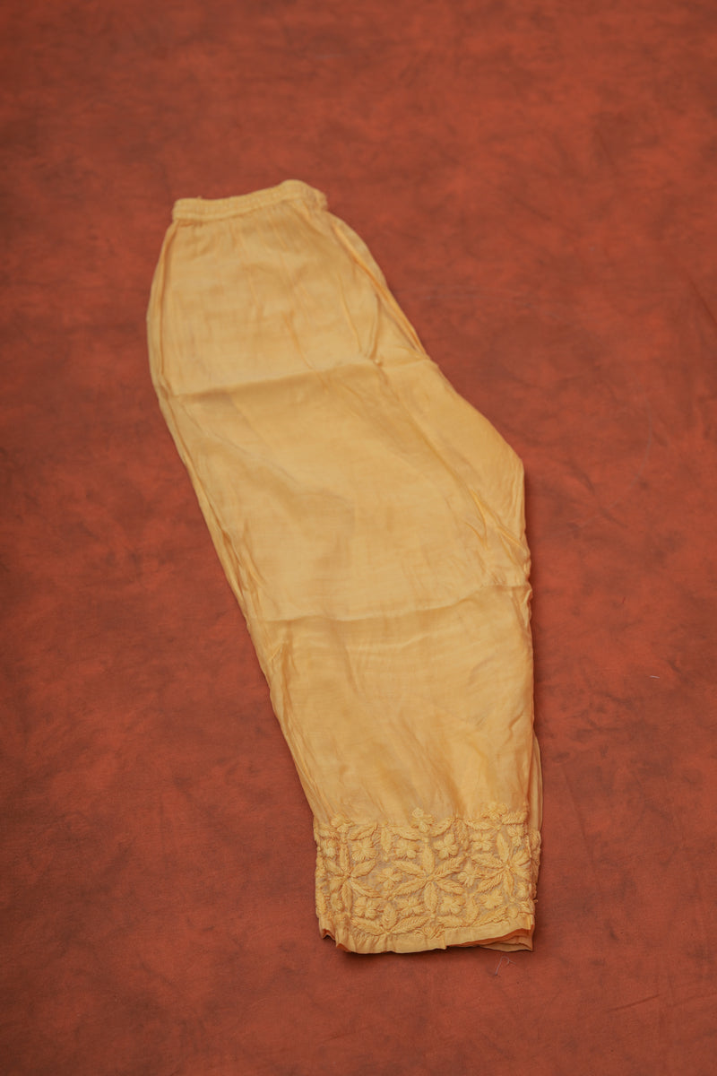 Chikankari Pure Soft Silk Pant Set - Yellow Shaded