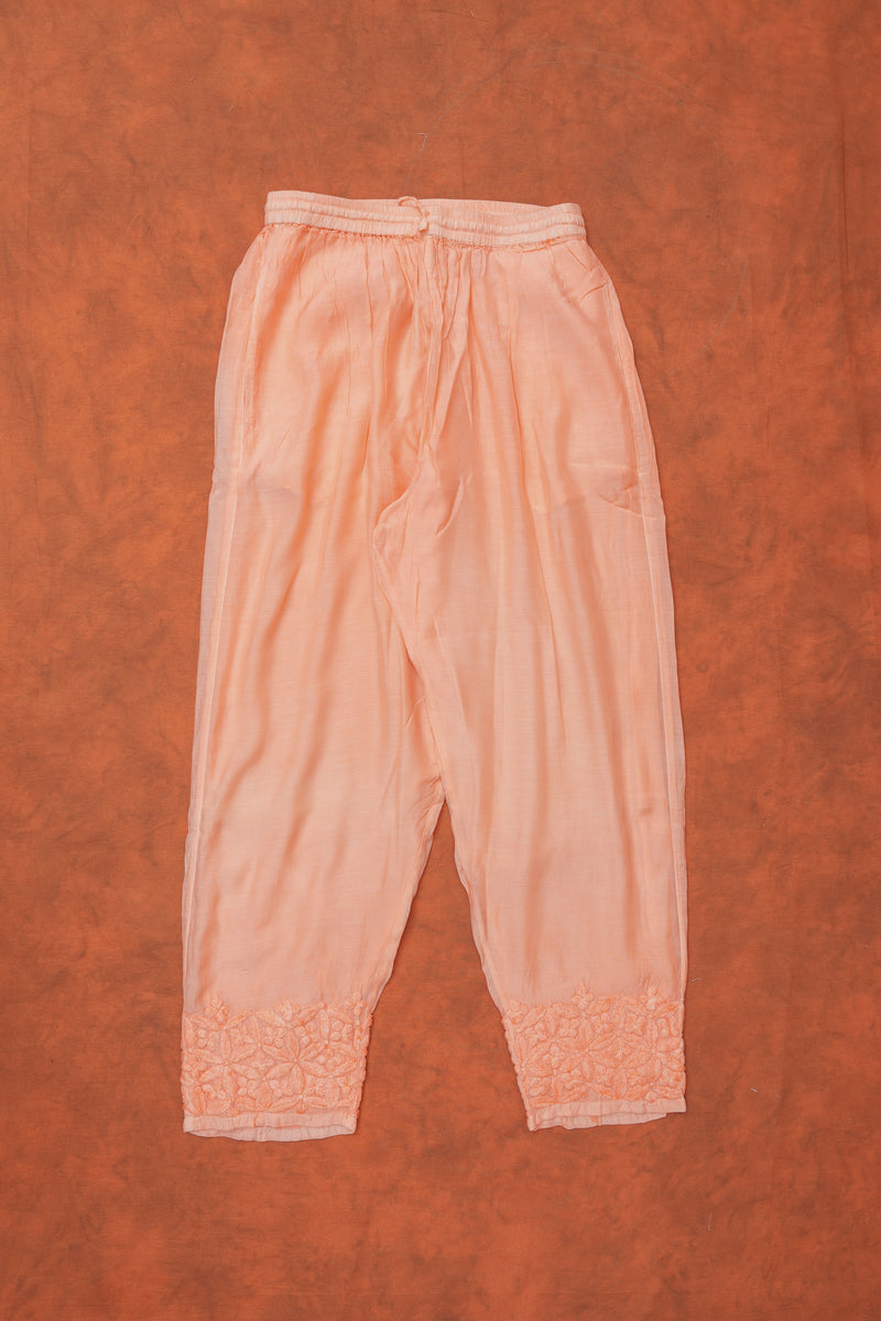 Chikankari Pure Soft Silk Cotton Pant Set - Pastel Orange Shaded