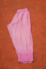 Fine Cotton Chikankari Silk Pant Sets-Light Pink