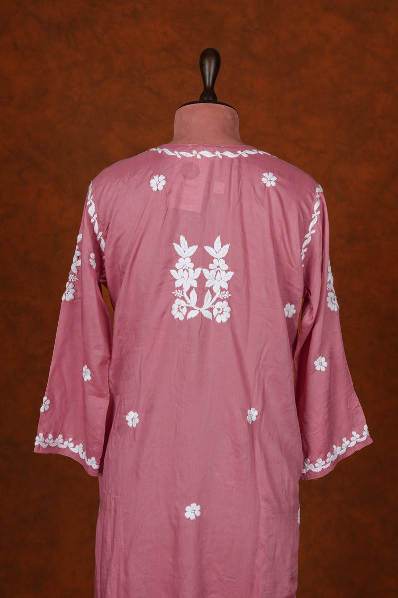 Chikankari Fine Modal Cotton Kurta - Aboli Pink