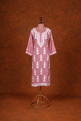 Chikankari Fine Modal Cotton Kurta - Aboli Pink