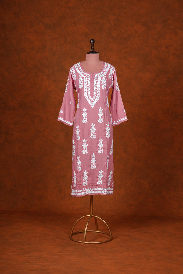 Chikankari Fine Modal Cotton Kurta - Aboli Pink