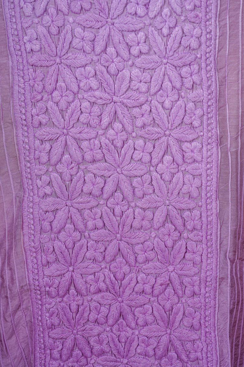 Chikankari Pure Fine Silk Cotton Pant Set-Purple