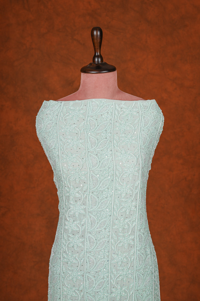 Chikankari Georgette Embroidered Suits Set Plain - Pastel Green Shaded