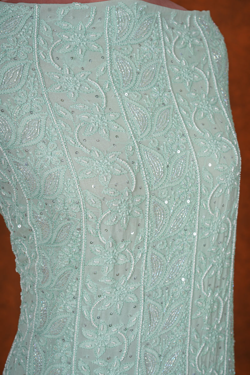 Chikankari Georgette Embroidered Suits Set Plain - Pastel Green Shaded