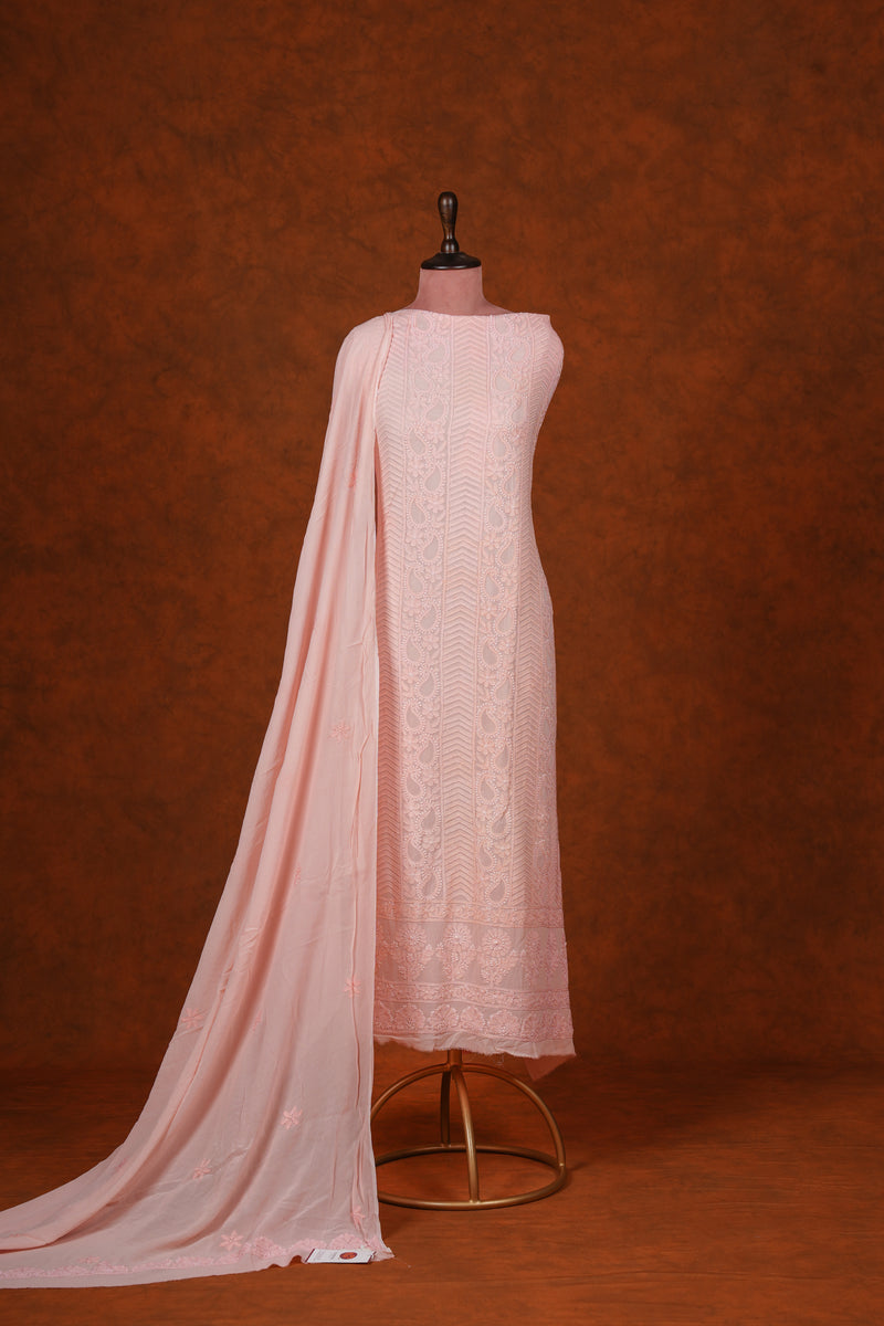 Chikankari Georgette Suits Set - Pastel Orange