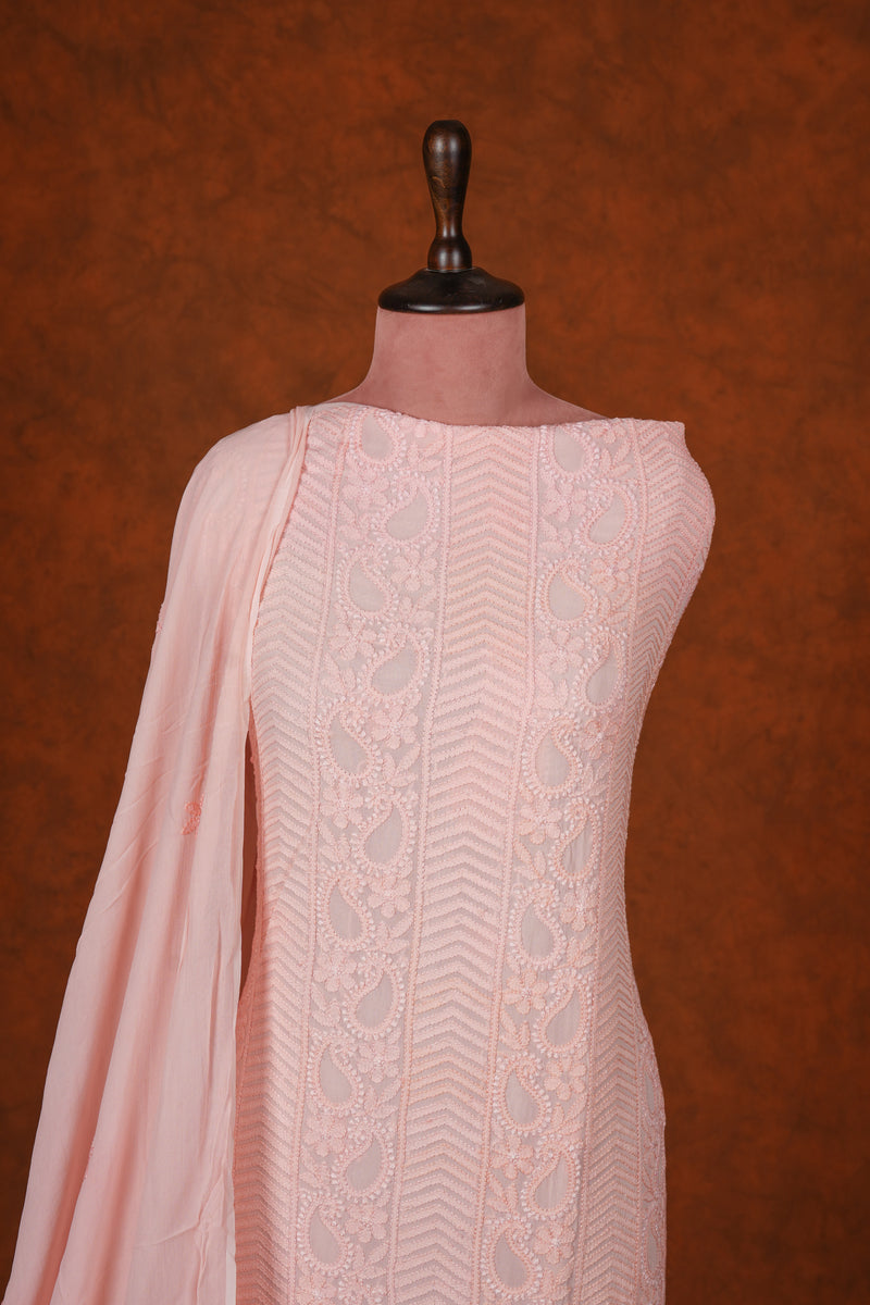 Chikankari Georgette Suits Set - Pastel Orange